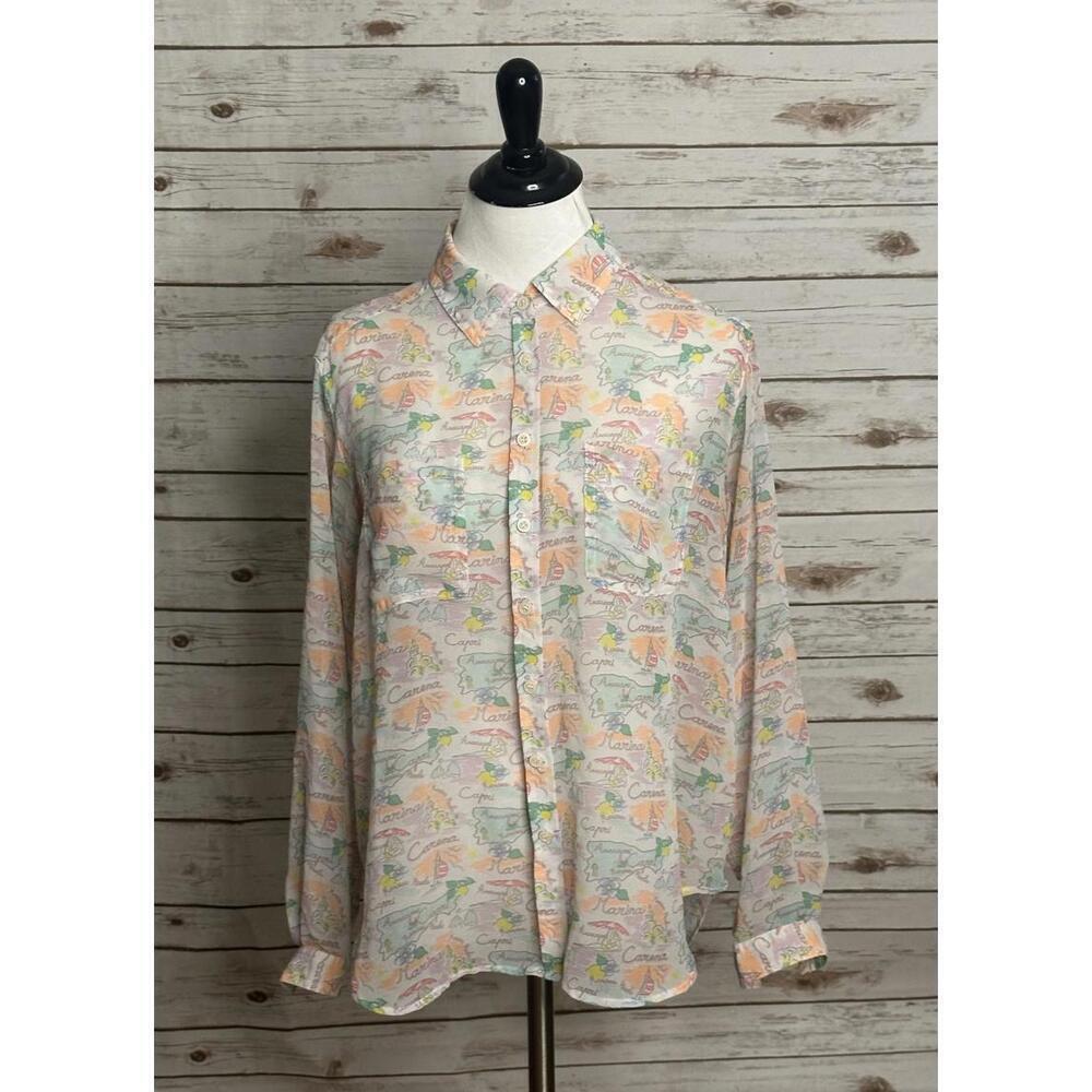 Victoria's Secret Italian Vacation sheer button-up long sleeve blouse Size Small